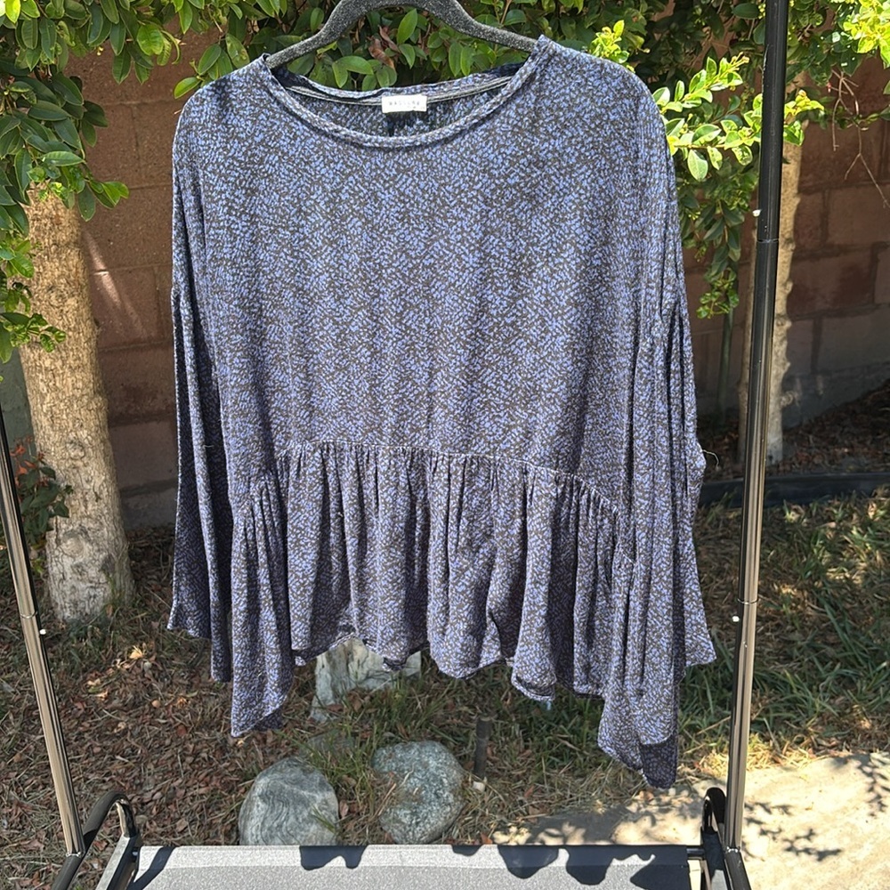 Masscob Blue Printed Peplum Blouse Relaxed Fit Size L Viscose Wool Made In Spain - Picture 3 of 10